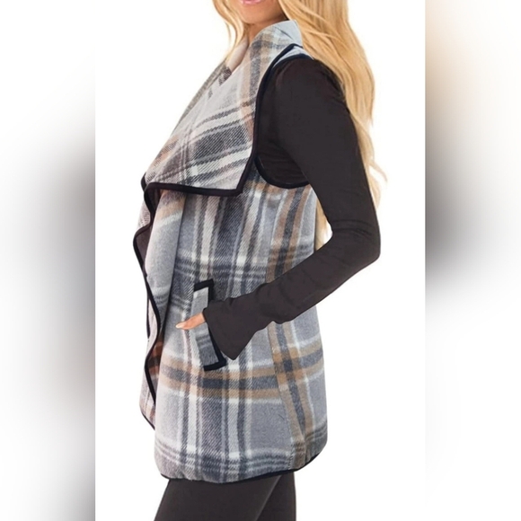 Plaid Open Front Vest Women's Large - Picture 11 of 16